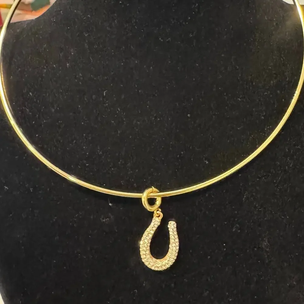 Madewell Crystal Shoe Horse Charm Wire Choker Necklace Antique Gold NWT - Picture 7 of 10